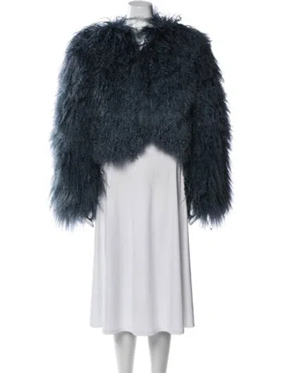 Pre-owned Charlotte Simone Shearling Printed Fur Jacket In Blue