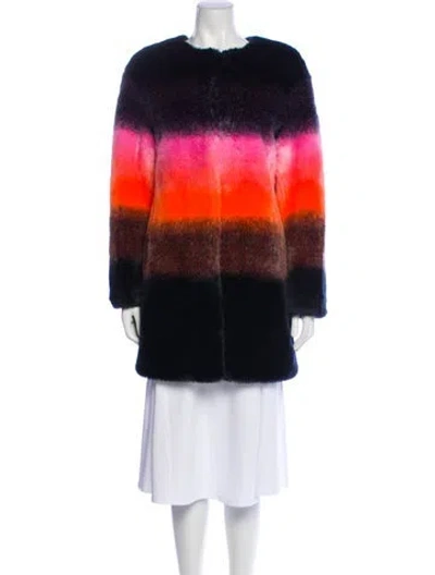Pre-owned Charlotte Simone Striped Faux Fur Coat In Blue