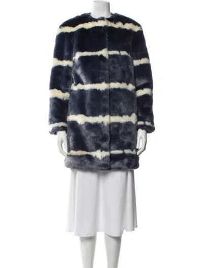 Pre-owned Charlotte Simone Striped Faux Fur Jacket In Blue