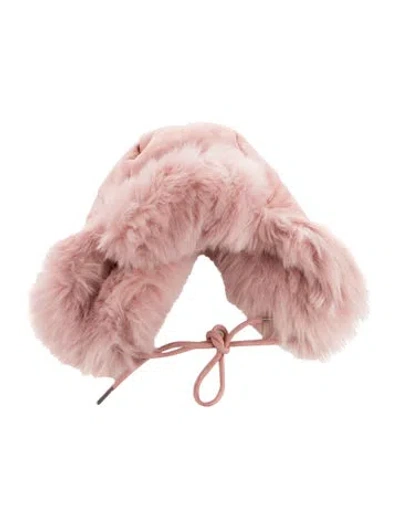 Pre-owned Charlotte Simone Tie Closure Trapper Hat In Pink
