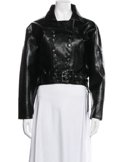 Pre-owned Charlotte Simone Vegan Leather Biker Jacket In Black