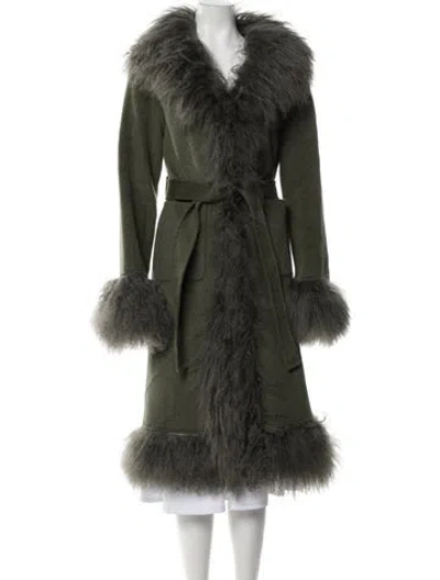 Pre-owned Charlotte Simone Wool Faux Fur Coat In Green
