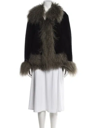 Pre-owned Charlotte Simone Wool Faux Fur Jacket W/ Tags In Black