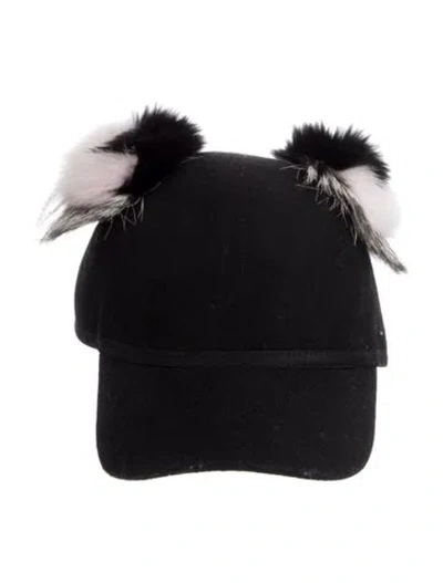 Pre-owned Charlotte Simone Wool Pom Pom Cap In Black