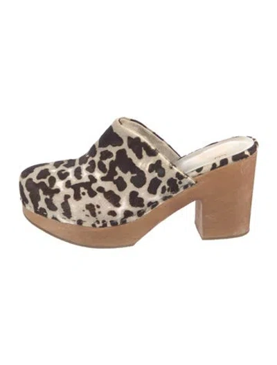 Pre-owned Charlotte Stone Calfskin Animal Print Mules In Neutral