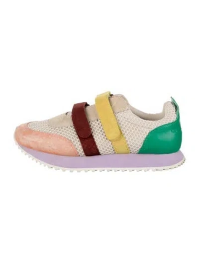 Pre-owned Charlotte Stone Colorblock Pattern Leather Trim Embellishment Athletic Sneakers In Multi