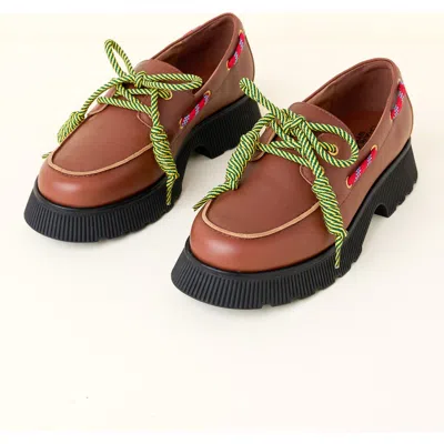 Charlotte Stone Cybil Platform Lug Sole Boat Shoe In Brown
