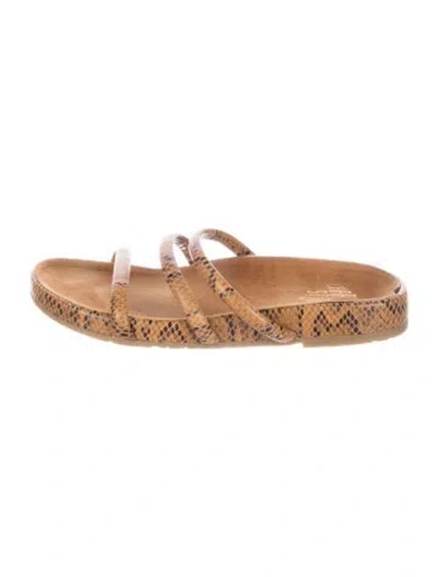 Pre-owned Charlotte Stone Embossed Leather Animal Print Slides In Brown