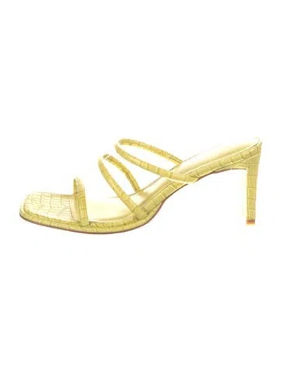 Pre-owned Charlotte Stone Embossed Leather Slides In Yellow
