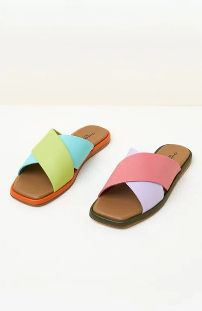 Charlotte Stone Kim Mismatch Crisscross Slide Sandal In Blue