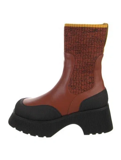 Pre-owned Charlotte Stone Leather Colorblock Pattern Boots In Burgundy