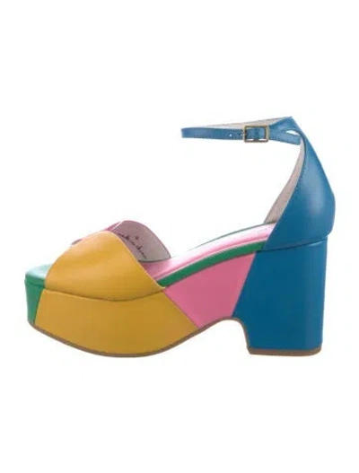 Pre-owned Charlotte Stone Leather Colorblock Pattern D'orsay Pumps In Blue