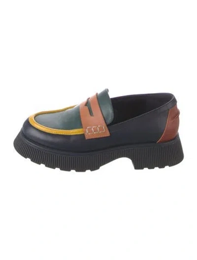 Pre-owned Charlotte Stone Leather Colorblock Pattern Loafers In Blue
