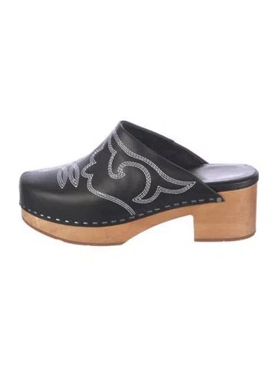 Pre-owned Charlotte Stone Leather Colorblock Pattern Mules In Blue