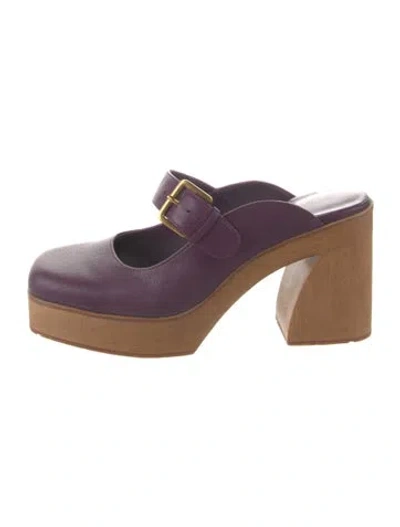 Pre-owned Charlotte Stone Leather Colorblock Pattern Mules In Purple