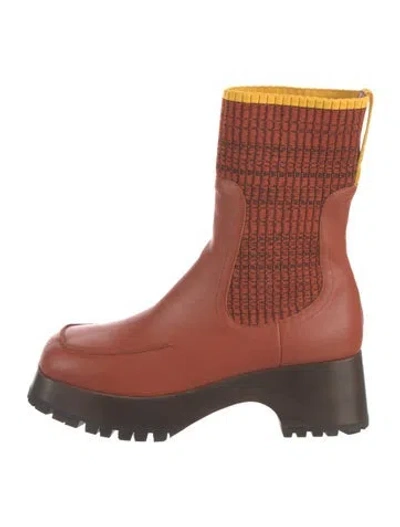 Pre-owned Charlotte Stone Leather Colorblock Pattern Rain Boots In Burgundy