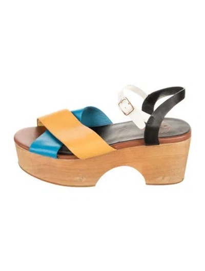 Pre-owned Charlotte Stone Leather Colorblock Pattern Sandals In Blue