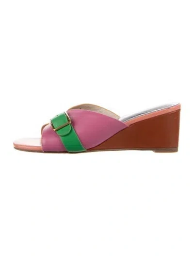 Pre-owned Charlotte Stone Leather Colorblock Pattern Sandals In Blue