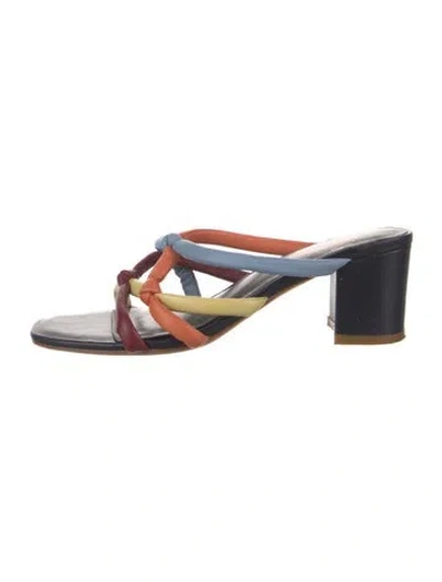 Pre-owned Charlotte Stone Leather Colorblock Pattern Sandals In Blue