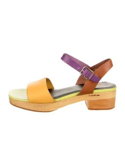 Pre-owned Charlotte Stone Leather Colorblock Pattern Sandals In Multi