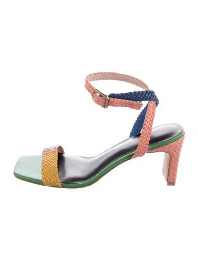 Pre-owned Charlotte Stone Leather Colorblock Pattern Sandals In Pink