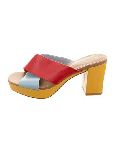 Pre-owned Charlotte Stone Leather Colorblock Pattern Sandals In Red
