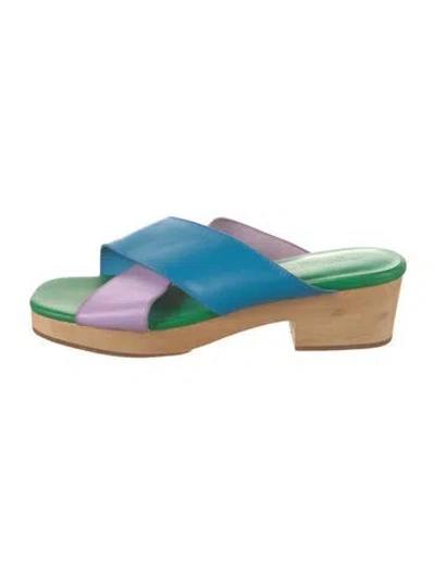 Pre-owned Charlotte Stone Leather Colorblock Pattern Slides In Blue
