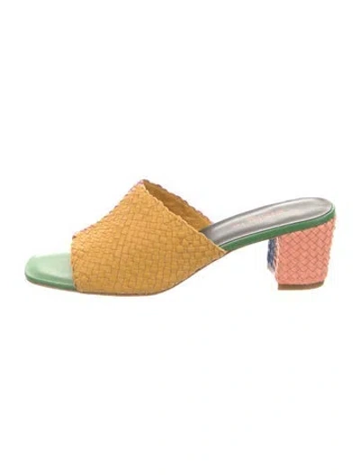 Pre-owned Charlotte Stone Leather Colorblock Pattern Slides In Blue