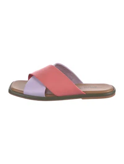 Pre-owned Charlotte Stone Leather Colorblock Pattern Slides In Brown
