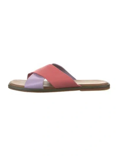 Pre-owned Charlotte Stone Leather Colorblock Pattern Slides In Burgundy