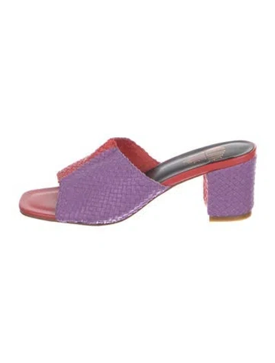 Pre-owned Charlotte Stone Leather Colorblock Pattern Slides In Multi