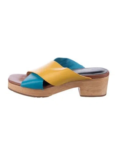 Pre-owned Charlotte Stone Leather Colorblock Pattern Slides In Orange/purple
