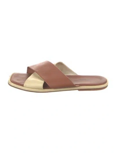 Pre-owned Charlotte Stone Leather Colorblock Pattern Slides In Pink