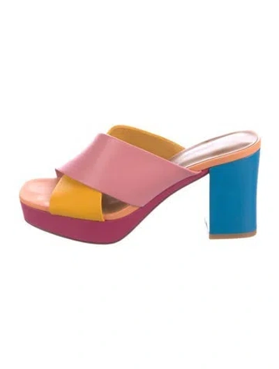 Pre-owned Charlotte Stone Leather Colorblock Pattern Slides In Red