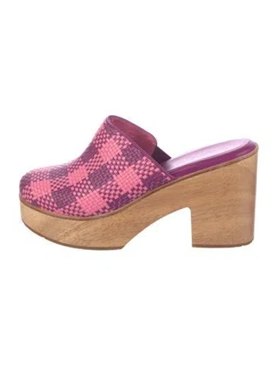 Pre-owned Charlotte Stone Leather Plaid Print Mules In Pink