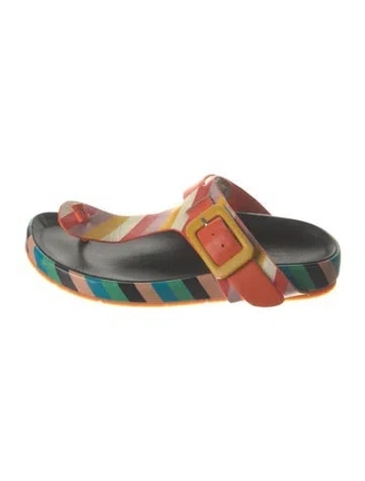 Pre-owned Charlotte Stone Leather Printed Slides In Orange