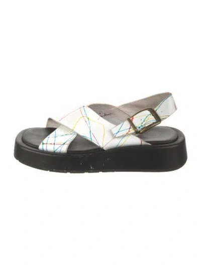Pre-owned Charlotte Stone Leather Printed Slingback Sandals In White