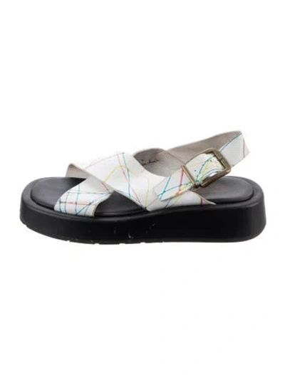 Pre-owned Charlotte Stone Leather Printed Slingback Sandals In White