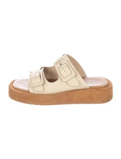 Pre-owned Charlotte Stone Leather Slides In Neutral