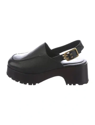 Pre-owned Charlotte Stone Leather Slingback Flats In Black