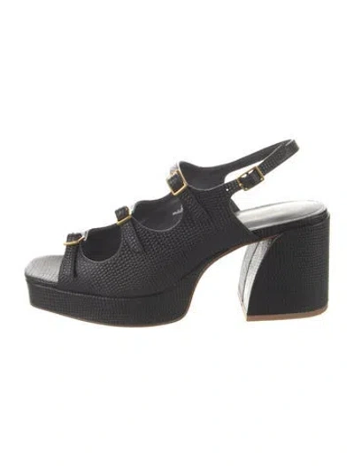 Pre-owned Charlotte Stone Leather Slingback Sandals In Black