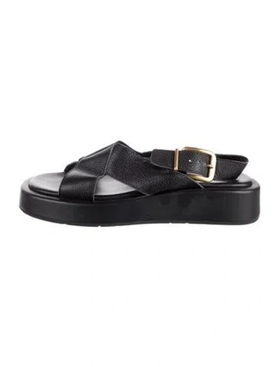 Pre-owned Charlotte Stone Leather Slingback Sandals In Black