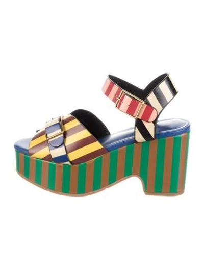 Pre-owned Charlotte Stone Leather Striped Sandals In Green
