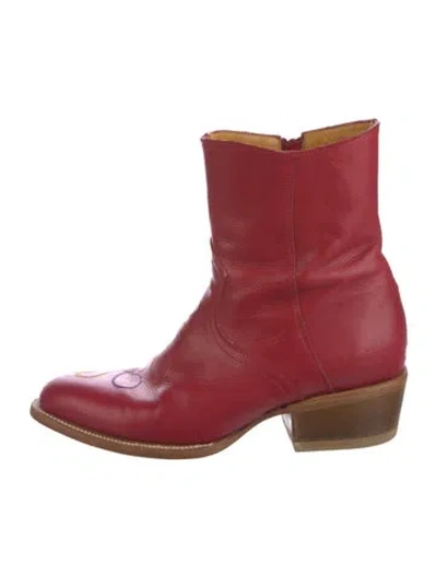 Pre-owned Charlotte Stone Leather Western Boots In Red