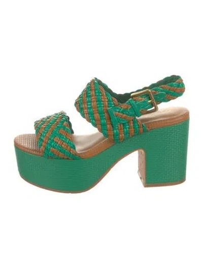 Pre-owned Charlotte Stone Patterned Slingback Sandals In Green