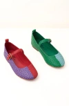 Charlotte Stone Raleigh Mismatch Woven Mary Jane Flat In Multi
