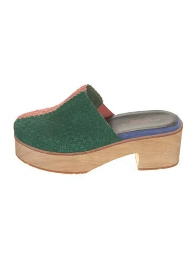 Pre-owned Charlotte Stone Suede Colorblock Pattern Mules In Green