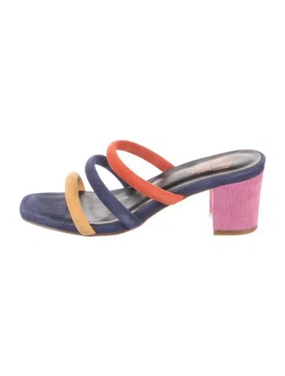 Pre-owned Charlotte Stone Suede Colorblock Pattern Sandals In Purple