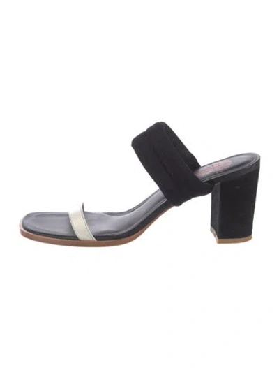 Pre-owned Charlotte Stone Suede Colorblock Pattern Slides In Black