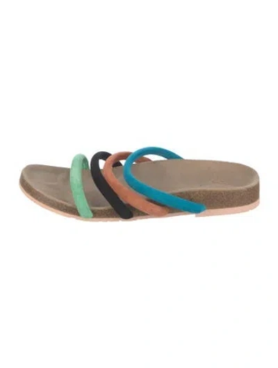 Pre-owned Charlotte Stone Suede Colorblock Pattern Slides In Black